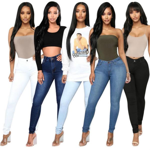 

designer womens jeans 2020 new arrival womens solid color skinny slim stretch jeans ladies 2020 casual pencil pants 5 styles, Blue