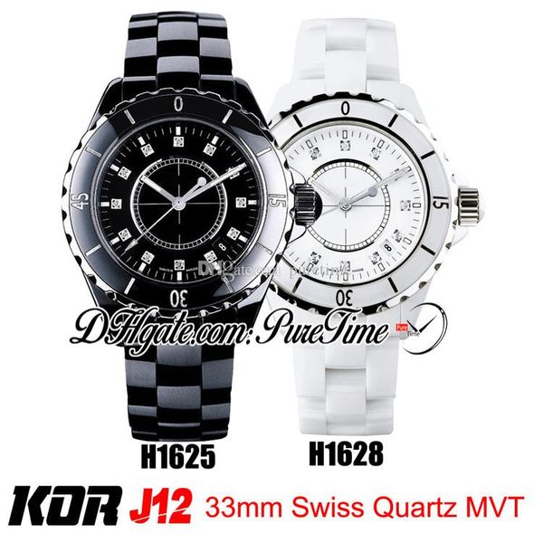 Korf H1625 H1628 33mm Swiss Quartz Womens assistir aço preto branco Coréia cerâmica Diamantes senhoras com pulseira melhor edição puretime j12a2c