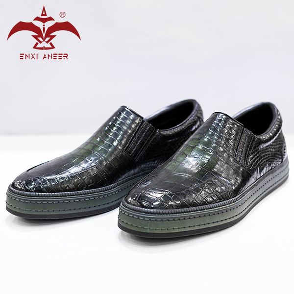 

for 20% men only 100% handmade genuine cro leather shoes men loafers slip on casual shoes in patina green color, Black