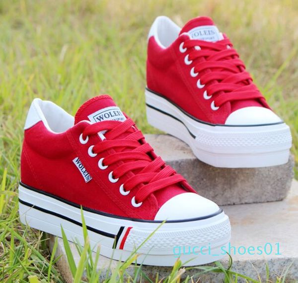 

2019 new spring canvas shoes woman platform vulcanized shoes hidden heel height increasing casual female chaussure g01, Black
