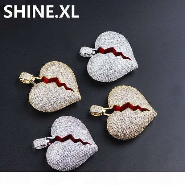 

new 3d broken heart pendant necklace iced out zircon gold silver plaated mens hip hop jewelry gift