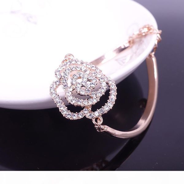 

boutique rose flower crystal bracelet bangle for women sh190723, Golden;silver
