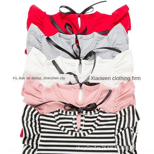 

2020 korean style summer new baby girl baby flying sleeve bow lady butterfly butterfly temperament cotton t-shirt, Blue