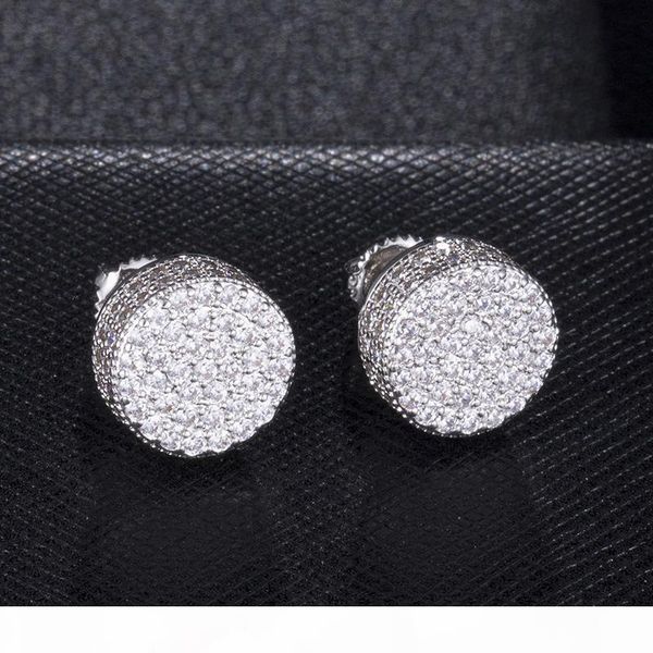 

d&z men's hip hop iced out micro paved cz round stud earrings for male party jewelry brincos, Golden;silver