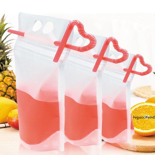 

clear drink pouches bags zipper stand -up plastic drinking bag with straw with holder reclosable heat -proof juice coffee liquid bags
