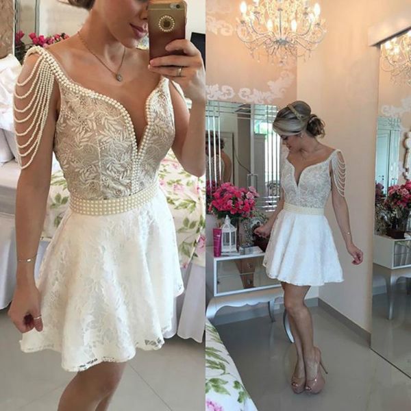 

new a line girl graduation homecoming prom party gown white off-shoulder sleeveless pearls lace beaded formal dress, White;black