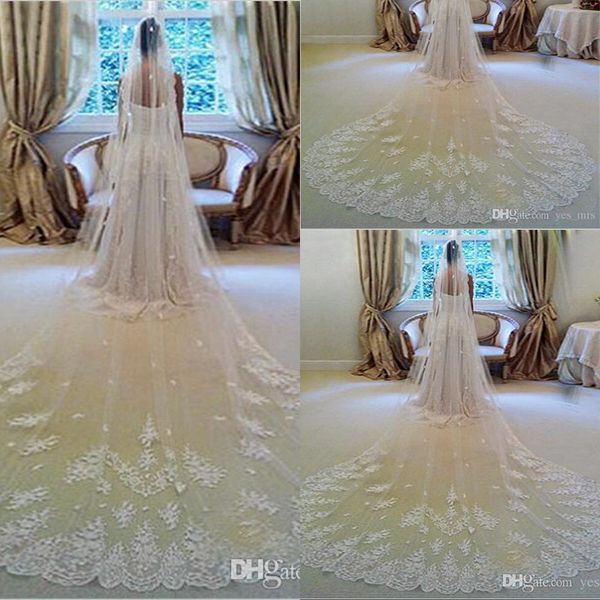 

long bridal veils wedding accessories with lace appliques beaded tulle custom white ivory wedding veils 3 m and 5 m length, Black