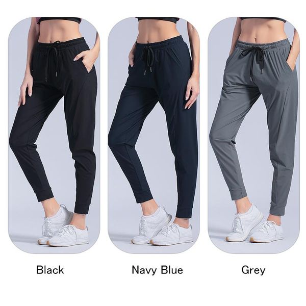 

female sportswear trousers nylon quick dry running pants pocket yoga pants loose breathable women drawstring training jogging, Black;blue