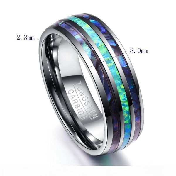 

aprilgrass brand nuncad 8mm wide polished abalone shell tungsten carbide rings dome triple grooved opal tungsten steel ring never fade t082r, Silver