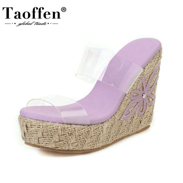 

taoffen plus size 30-48 women sandals shoes stylish high heels platform slippers ladies' flower shoes women slip on footwear, Black