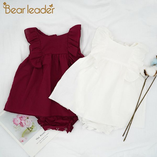

bear leader baby dress 2020 new summer toddler girls clothes infant solid jumpsuits baby kid clothing ruffles outfits cool suits, Red;yellow