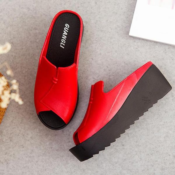 

2020 summer slippers women shoes house indoor outdoor slipper wedges female beach sandals comfortable platform lady slippers, Black