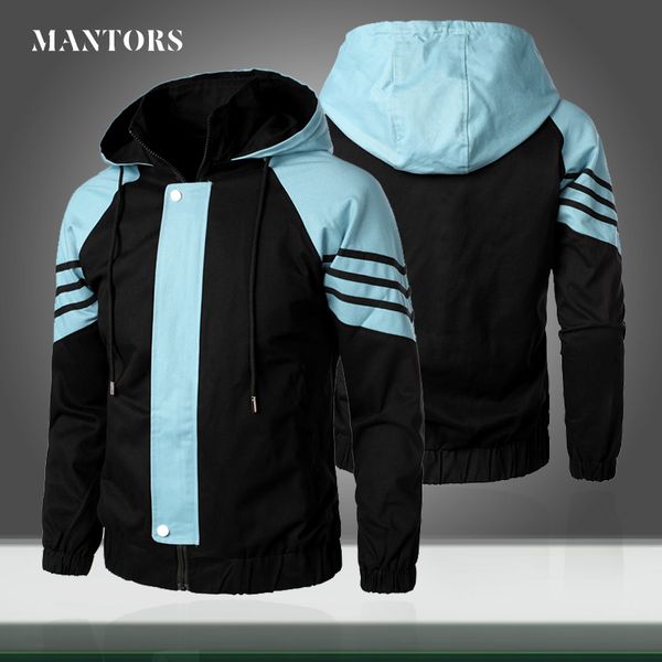 

2020 new men jackets casual solid patchwork striped baseball coats autumn winter mens hip hop streetwear hooded outwear jackets, Black;brown