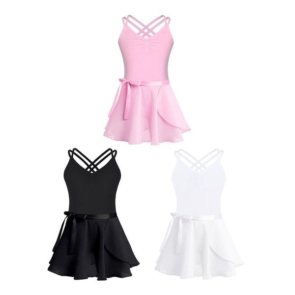

fonlam girl ballet leotard dress princess dress sleeveless kid girl ballet skirt performance dance gymnastics two-piece outfits, Black;red