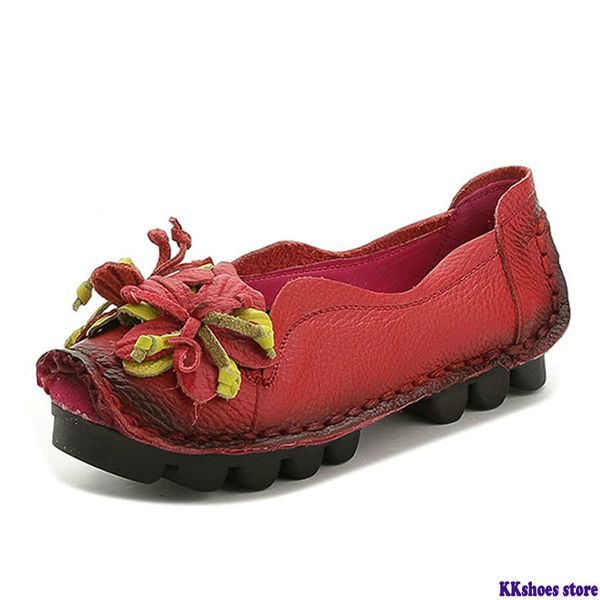 

vintage flower genuine leather flats women shoes casual slip on moccasins loafers retro soft sole ladies shoes woman flat, Black