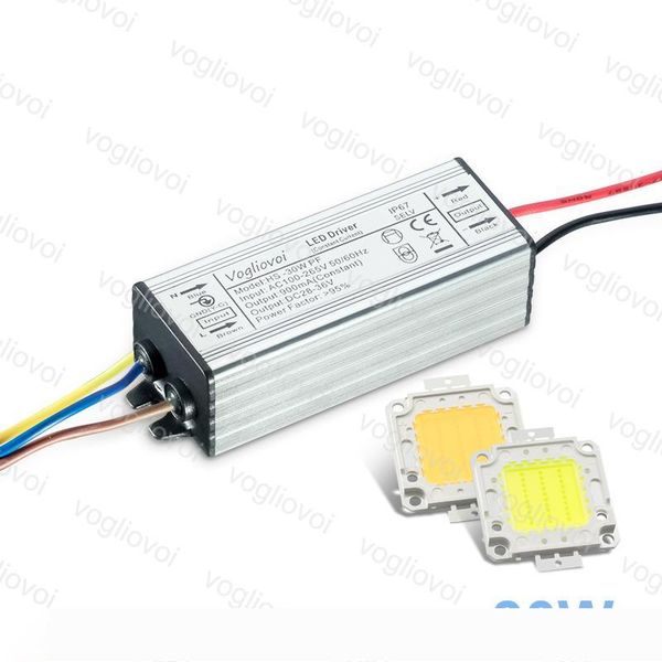 

lighting transformers real power 30w 110v 220v waterproof ip65 aluminum silvery with cool white cob chip for floodlight spotlight dhl