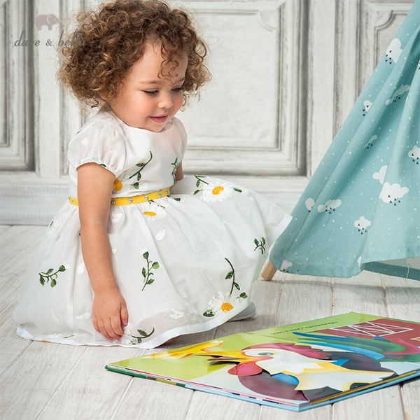 

db13640 dave bella summer baby girl's cute floral embroidery mesh dress children fashion party dress kids infant lolita clothes t200709, Red;yellow