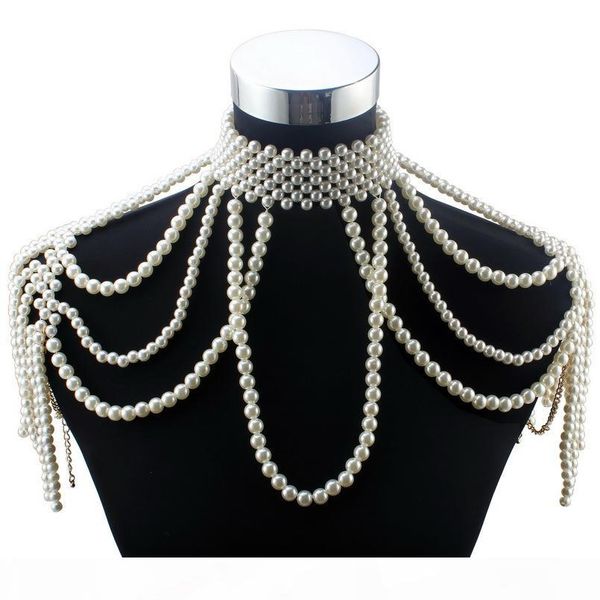 

оптовая long bead цепи ювелирные изделия коренастый имитация жемчужное ожерелье тела для женщин заявление костюм choker ожерелье новый, Silver