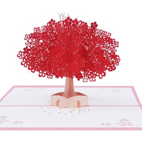 

3d handmade romantic red tree invitation paper greeting cards for valentine's day wedding lover festive party supplies
