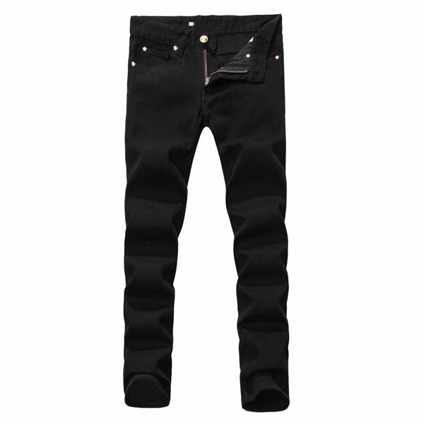 

style brand men's designer jeans black washed distressed tattered rock revival denim pants jeans ripped motorcycle jeans, Blue