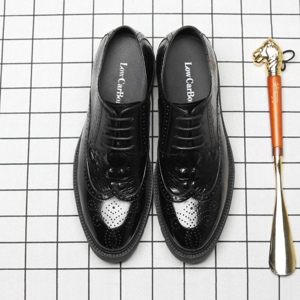 

4/7/9cm men elevator dress shoes men oxford elegant formal shoes office height increasing brogue platform mens footwear, Black