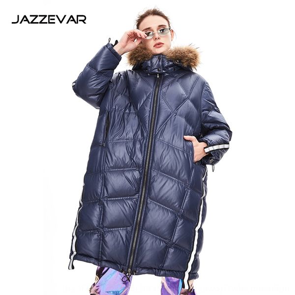 

tc6kw jiazehua 2019 зимняя женская одежда новая мода отражающей полосы с капюшоном меховой воротник поверх светоотражающие полосы вниз куртк, Black