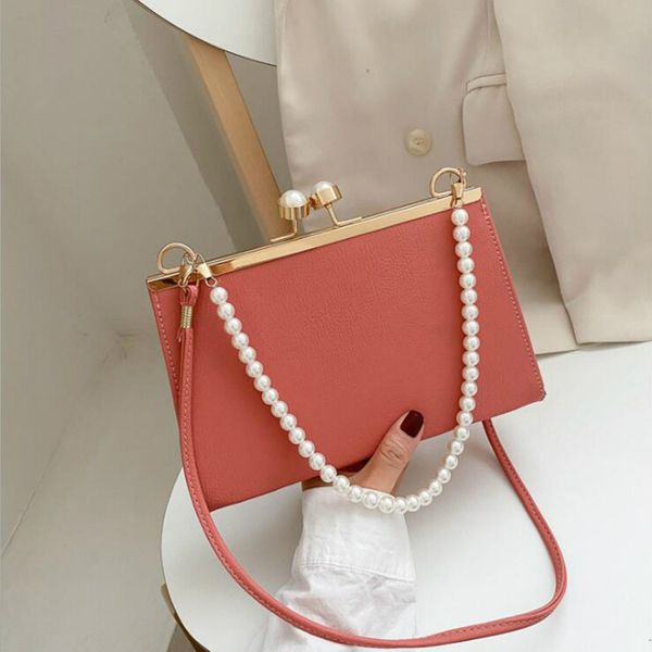 

2020 new luxury pearl handle handbags and purses fashion flap shoulder bag for women solid simple crossbody bags lady small tote