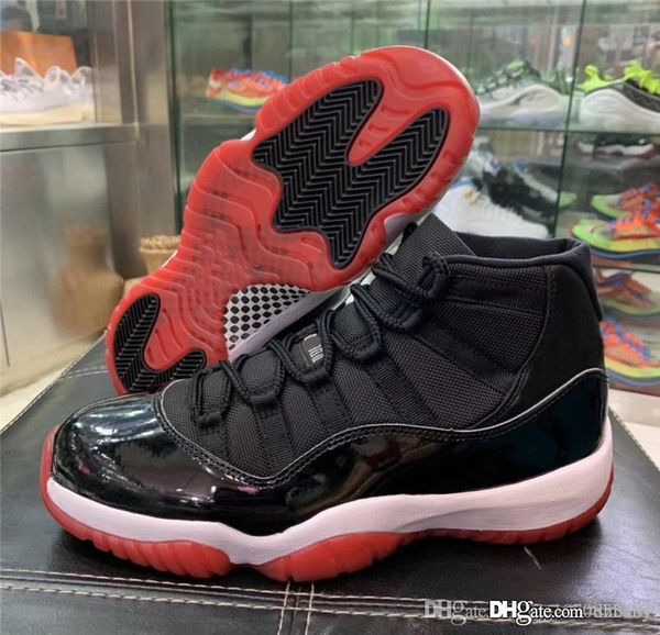 

release authentic 11 bred men basketball shoes black red classic real carbon fiber 11s retro 23 mans sports sneakers 378037-061 with box