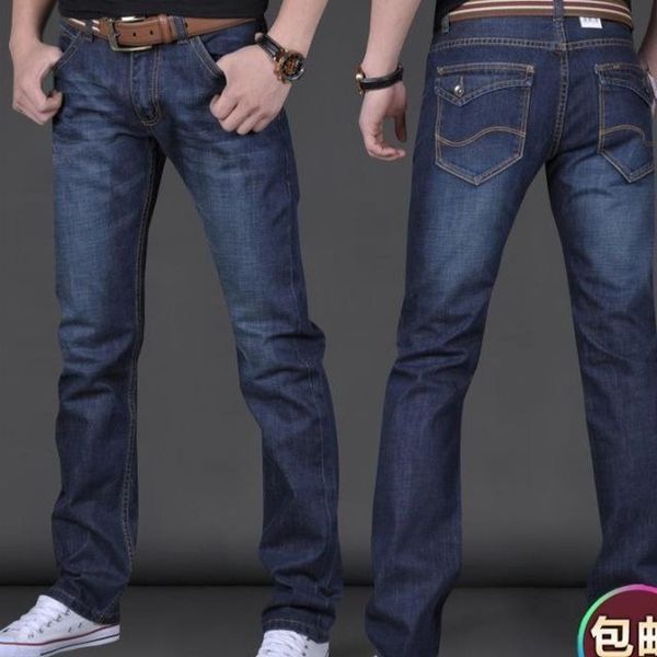 

straight pants retro multi-pockets jeans mens jeans, Blue