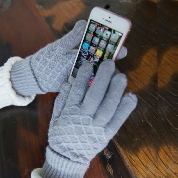 

кашемир шерсть трикотажные перчатки женские зимние теплые толстые сенсорные перчатки экрана сплошные рукавицы для мобильного телефона tablet, Blue;gray