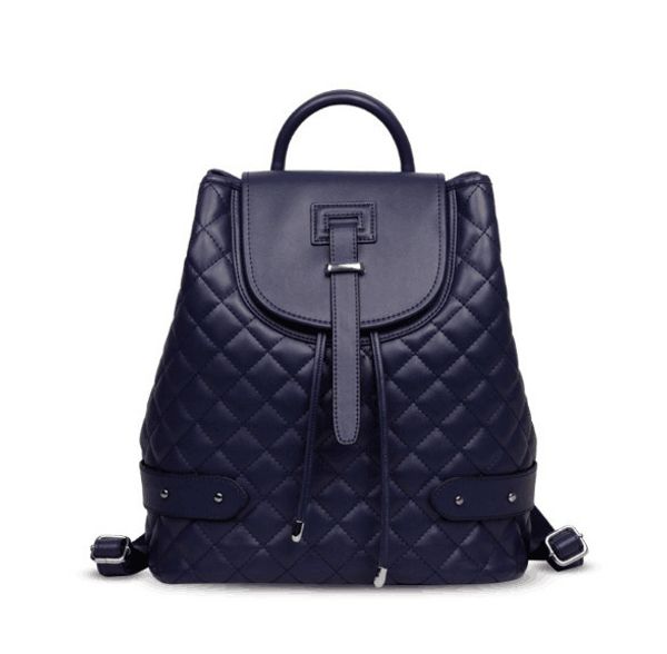 

fashion sheepskin genuine leather plaid backpack large solid school bag