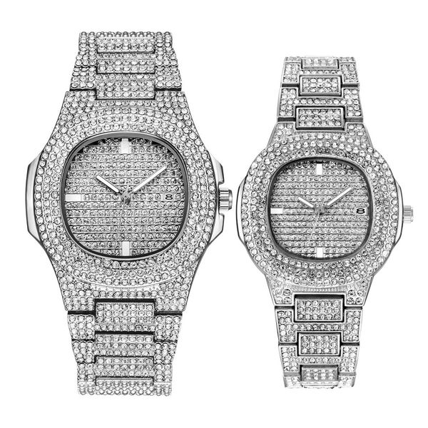 Dropshipping ICE-Out Bling Diamond Relógio de luxo masculino Ouro Hip Hop relógio gelado Relógios masculinos de quartzo de ouro Relógios de aço inoxidável relogio CX200720