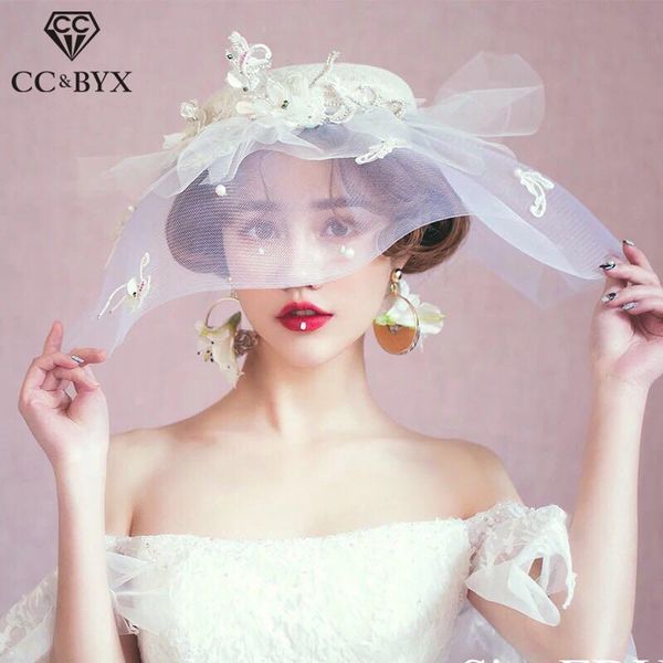 

cc wedding jewelry big hair hats crown romantic lace flower shape engagement accessories bridal party yarn 100% handmade xy343, White;golden