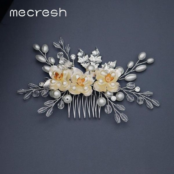 

mecresh lovely simulated pearl wedding hair comb women headpiece silver color handmade flower bridal hair accessories fs336, Golden;silver