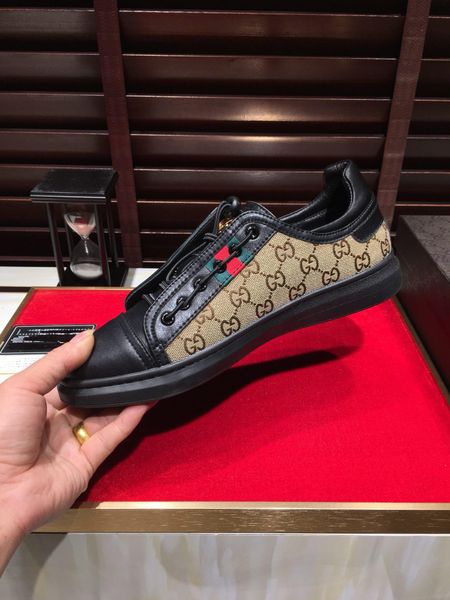 

2020 limited edition fashion men's casual shoes luxury lace-up outdoor flat trainer sneakers leather low-men's tennis sneakers, Black