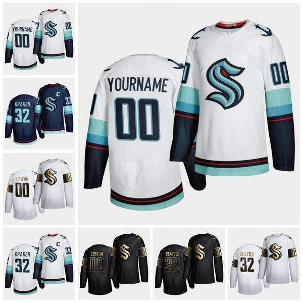 

2021 seattle kraken hockey jerseys 32 new team home jersey nuber neutral 100% embroidery customize any name and number neutral, Black