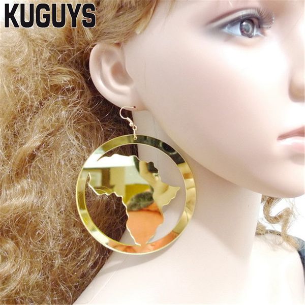 

kuguys map of africa acrylic mirror gold earrings for women hiphop rock fashion jewelry drop earring dj ds accessories, Silver