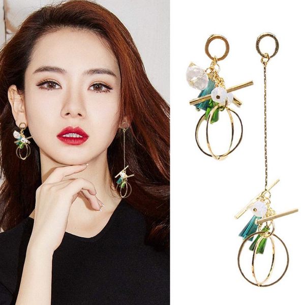 

long statement geometric circle asymmetry colorful crystal tassel earrings for women 2019 new fashion jewelry oorbellen brincos, Silver