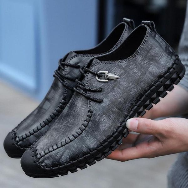 

genuine leather men casual shoes mens loafers breathable slip on black driving shoes plus size 38-48