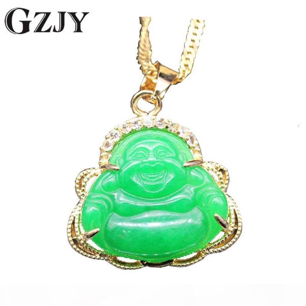 

gzjy fashion charm necklace & pendant smile buddha green stone zircon champagne gold color pendant for women jewelry gift v191031, Silver