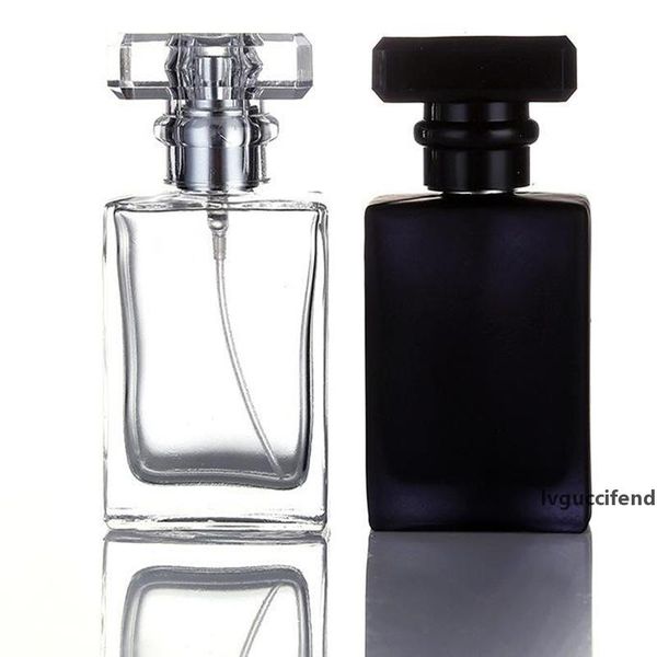 

30ml flat square clear black portable glass perfume spray bottles empty cosmetic containers with atomizer for traveler yya25