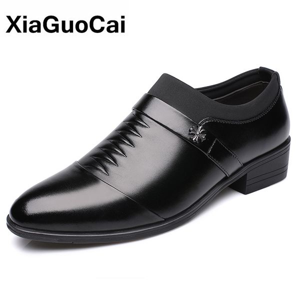 

luxury business men leather shoes breathable formal office male footwear fashion spring autumn slip-on man's wedding shoes, Black