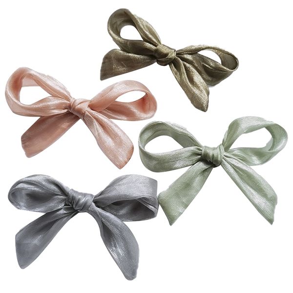 

new bow fashion double layer lace hairpin headdress tulle solid color hairgrips for women hair accessories, Slivery;white