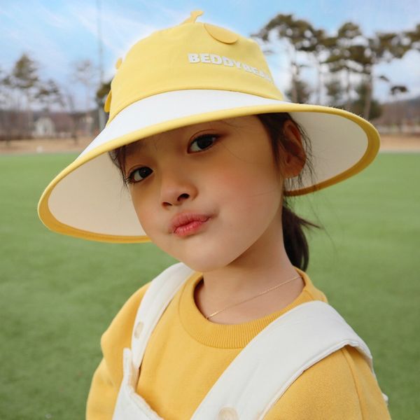 

glass bear cute pet sun children's big eaves female male outdoor korean fisherman hat all-match uv-proof fisherman hat, Blue;gray