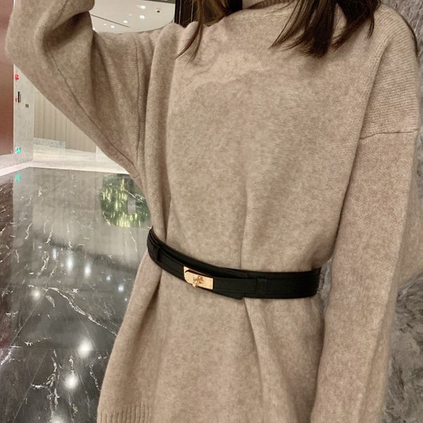 

women 2019 new style women's dress waist seal lock decorative wide leather women's simple all-match dress belt belt korea, Black;brown