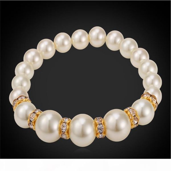 

synthetic pearl bracelet 18k real gold plated fashion jewelry for women rhinestone crystal beaded bracelet, Black