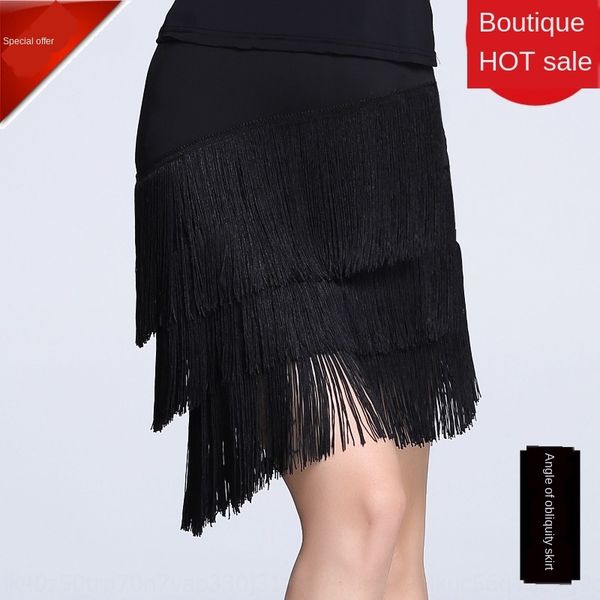 

latin dance women's tassel skirt women's suit square dance tassel irregular skirt, Black;red