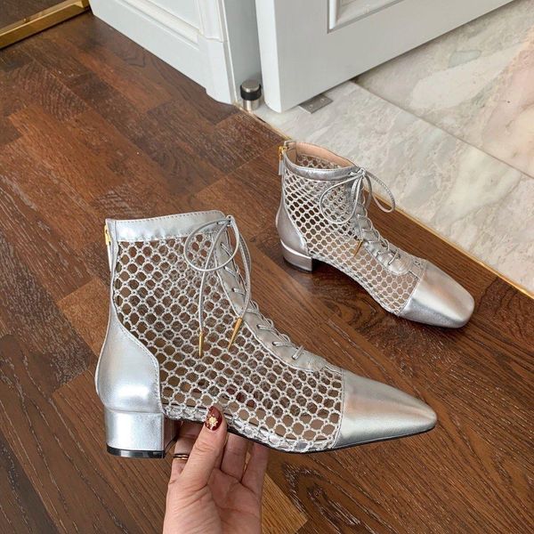 

women's summer fashion super eye-catching net bound roman boots bandage fringes short boots 111703, Black