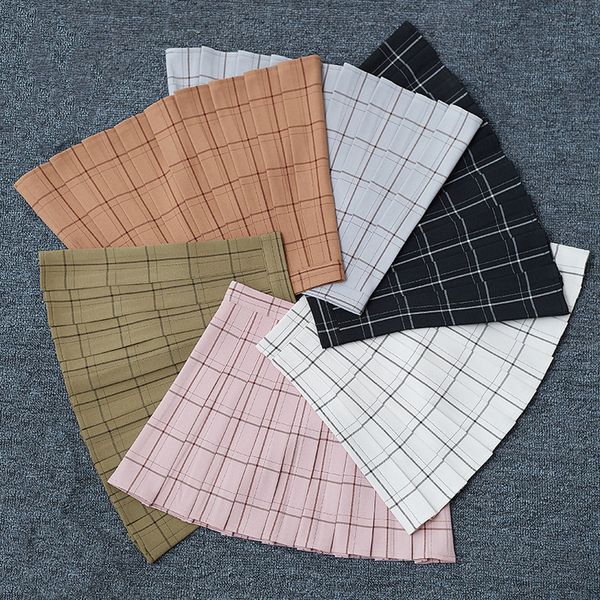 

2020 high waist women pleated plaid lolita a line skirts girls harajuku kawaii denim skirts mini japanese school skirt uniform, Black