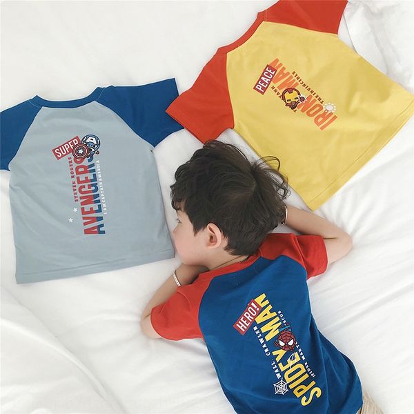 

short-sleeved cotton t-shirt children's clothing avengers cartoon print children 's t-shirt ins children's, Blue